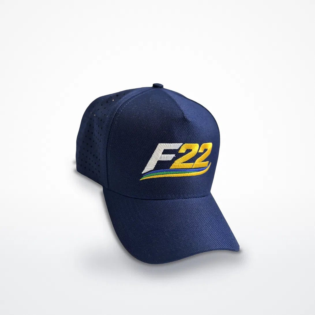 Boné F22 azul-marinho, vista lateral com tela perfurada